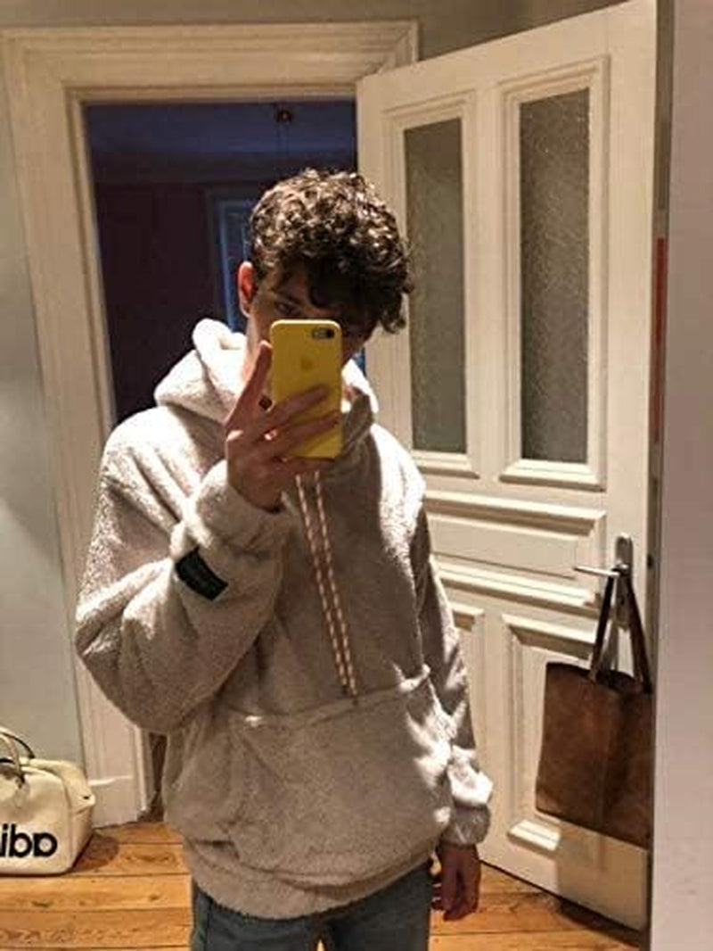 Men'S Solid Fluffy Sherpa Hoodie Oversized Hooded Pullover Winter Fuzzy Sweatshirt Outwear with Kangaroo Pocket