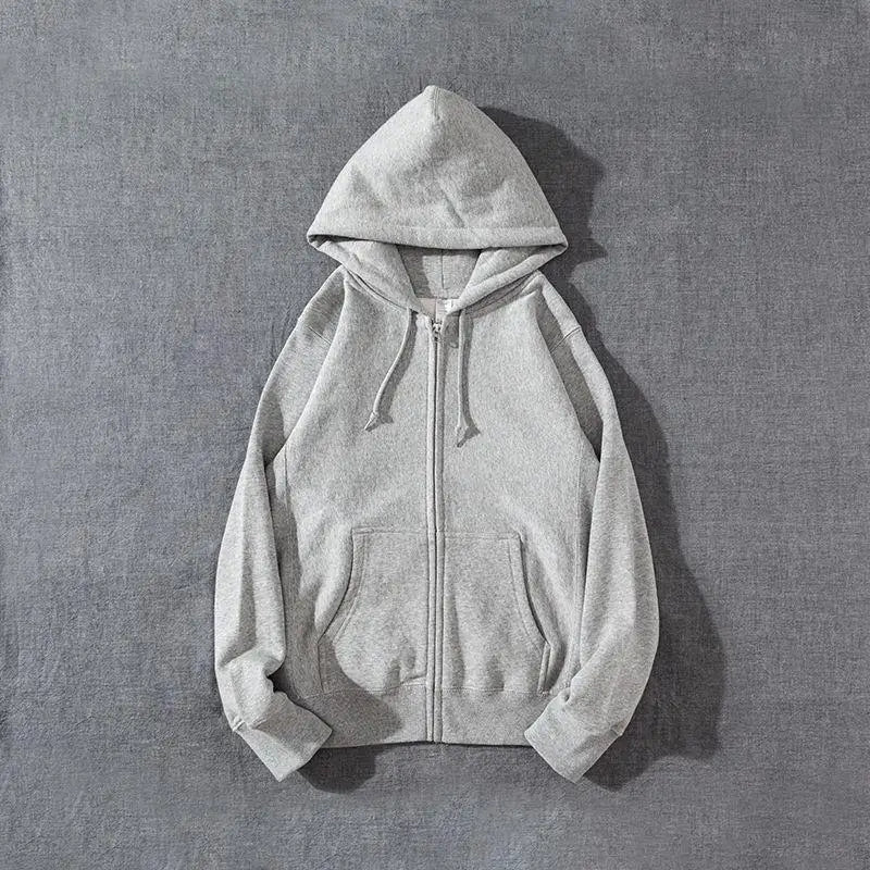 Good Quality Zip Hooded Women Sweatshirt Navy Blue Cotton Casual Street Wear Loose Spring Autumn Solid Color Hoodie Jacket
