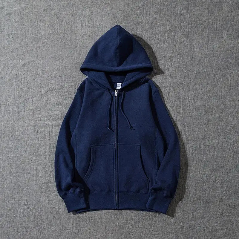 Good Quality Zip Hooded Women Sweatshirt Navy Blue Cotton Casual Street Wear Loose Spring Autumn Solid Color Hoodie Jacket