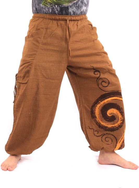 Harem Pants for Men & Women, Cotton Baggy Trousers, Adjustable Length, Drawstring Waist, 2 Pockets, One Size