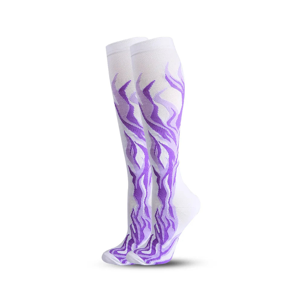 Flame Compression Socks Leg Pressure Marathon Stockings Run Compress Street Wear Style Cool Men Women Flight Nylon Fire HUAYA