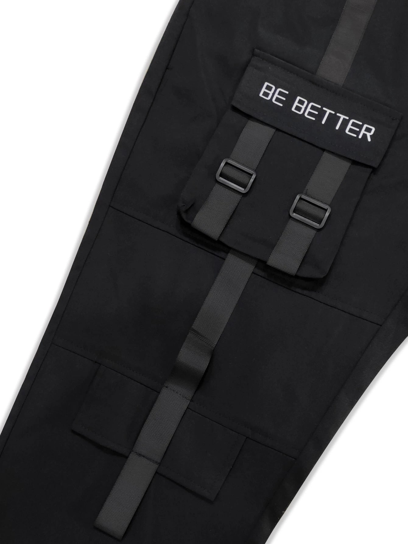 Manfinity EMRG Men Slogan Graphic Buckle Detail Flap Pocket Drawstring Waist Cargo Pants, Street Wear Long Black Pants, for Husband, Boyfriend Gifts, Black Cargo Pants Men, Multi Pocket Cargo Pants Men, Baggy Cargo Pants, Streetwear Cargo Pants