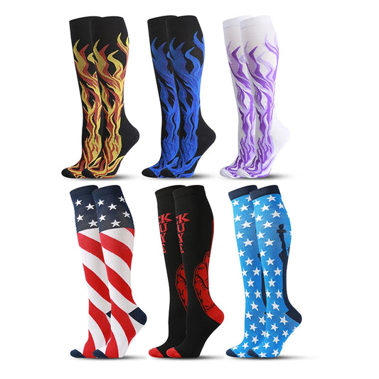 Flame Compression Socks Leg Pressure Marathon Stockings Run Compress Street Wear Style Cool Men Women Flight Nylon Fire HUAYA