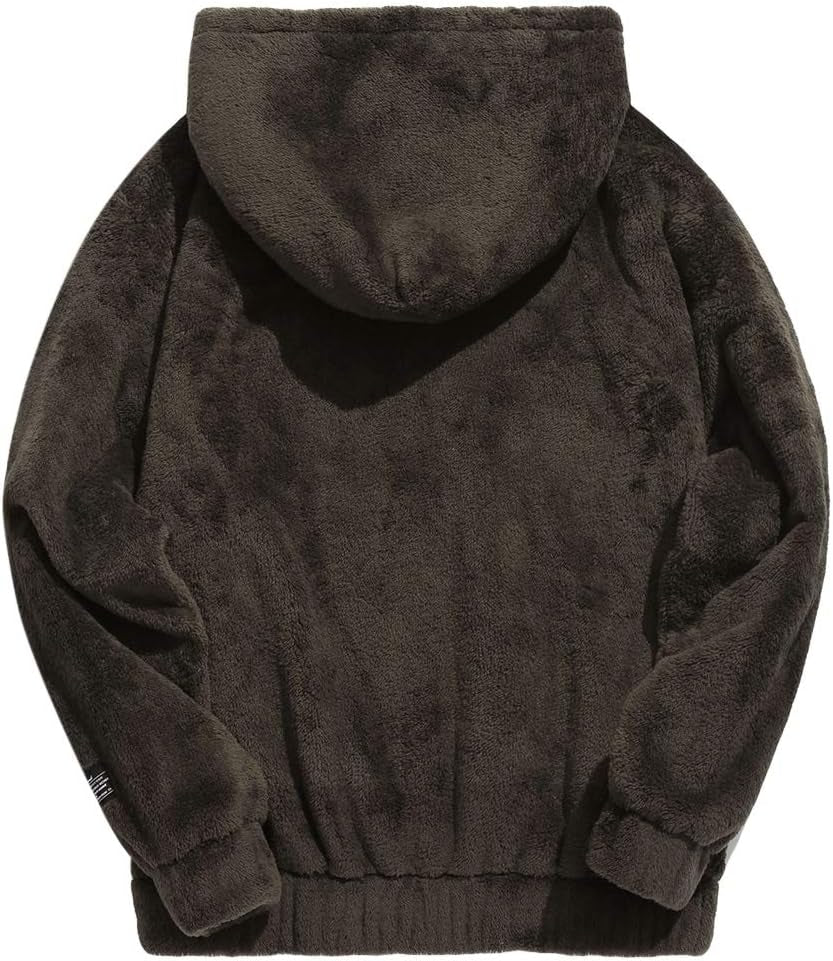 Men'S Solid Fluffy Sherpa Hoodie Oversized Hooded Pullover Winter Fuzzy Sweatshirt Outwear with Kangaroo Pocket