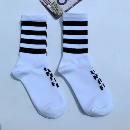 Funky Street Wear Three Four Stripes Cotton Men Socks Punk Retro Old School Hiphop Skate Harajuku Yellow White Cool Fixed Gear