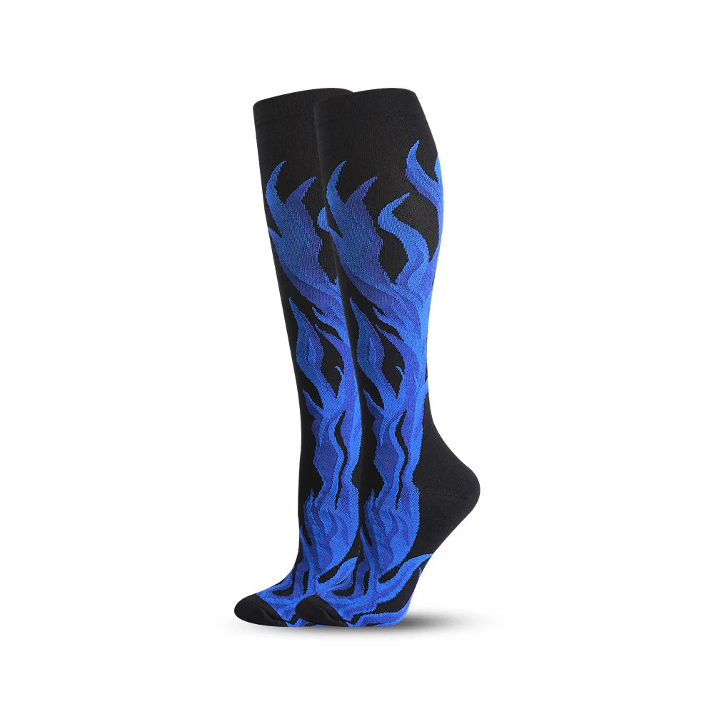 Flame Compression Socks Leg Pressure Marathon Stockings Run Compress Street Wear Style Cool Men Women Flight Nylon Fire HUAYA
