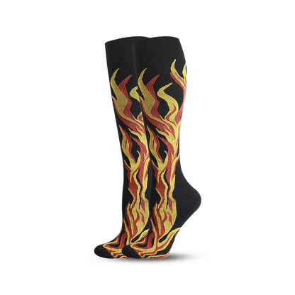 Flame Compression Socks Leg Pressure Marathon Stockings Run Compress Street Wear Style Cool Men Women Flight Nylon Fire HUAYA