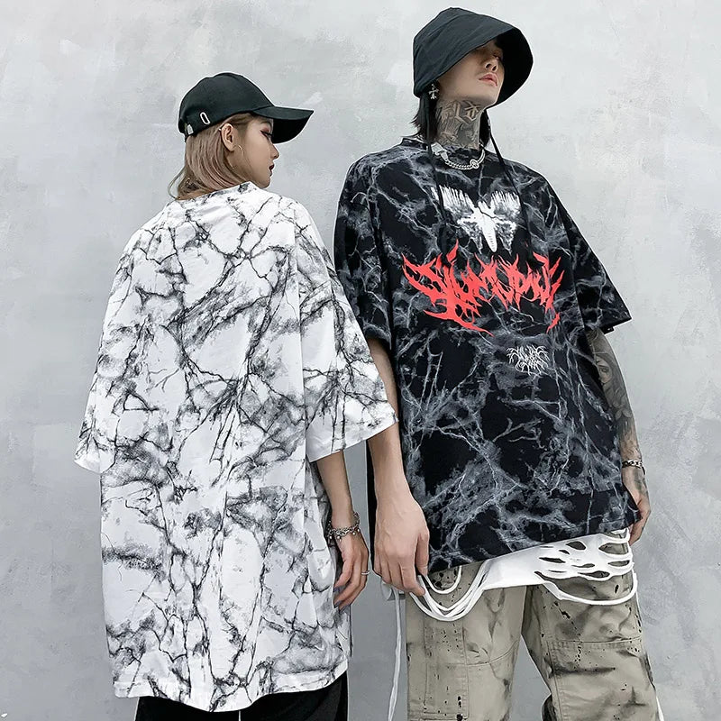Hip Hop T Shirt Men 2025 Streetwear Oversize Dark Style Tshirt Short Sleeve Cotton Loose T-Shirt Summer Clothes Street Wear New