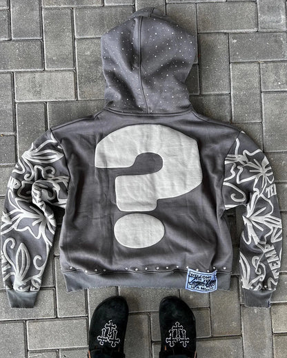 Y2K Zip Hoodie American Hip Hop Trend Fashion Alphabet N Vintage Hooded Long Sleeve Sports Hood Men Women Street Wear 240920