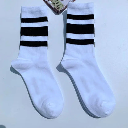 Funky Street Wear Three Four Stripes Cotton Men Socks Punk Retro Old School Hiphop Skate Harajuku Yellow White Cool Fixed Gear