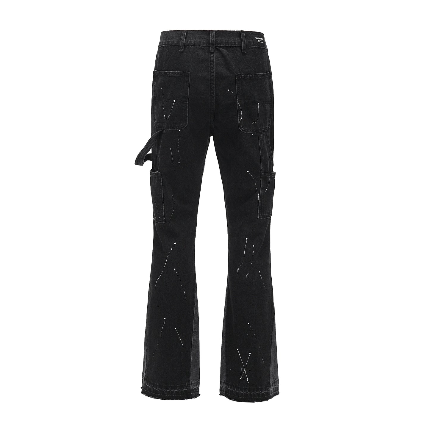 Men Street Wear Flare Pants Black Graffiti Wide Leg Jeans Hip Hop Splashed Patchwork Slim Fit Cargo Flared Denim Pants for Men