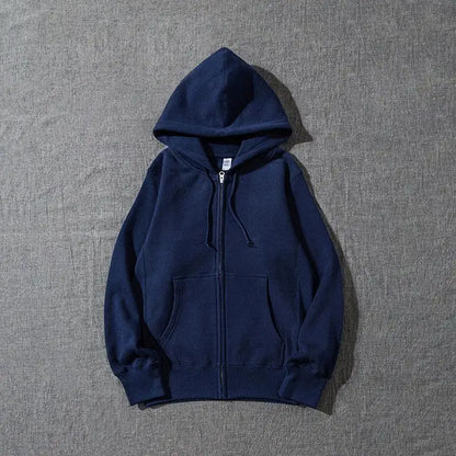 Good Quality Zip Hooded Women Sweatshirt Navy Blue Cotton Casual Street Wear Loose Spring Autumn Solid Color Hoodie Jacket