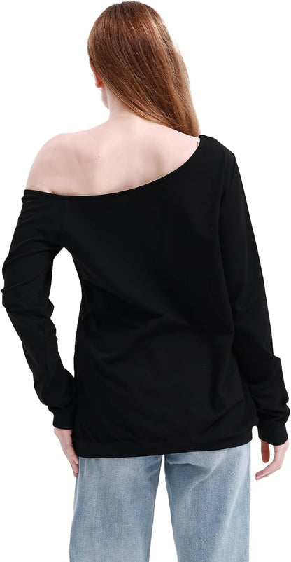 Woman’S Sweatershirt Lips Print Causal Blouse off the Shoulder Long Sleeve Loose Slouchy Pullover plus Size Tops