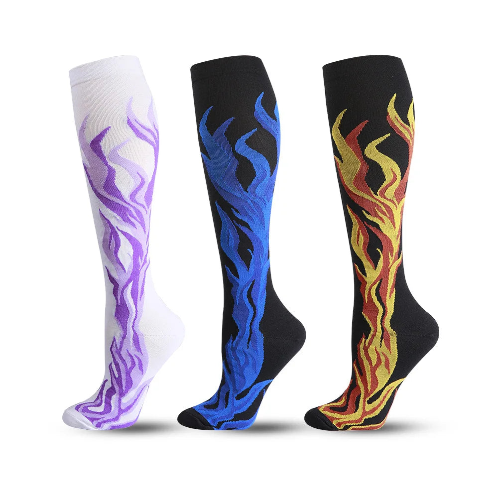 Flame Compression Socks Leg Pressure Marathon Stockings Run Compress Street Wear Style Cool Men Women Flight Nylon Fire HUAYA