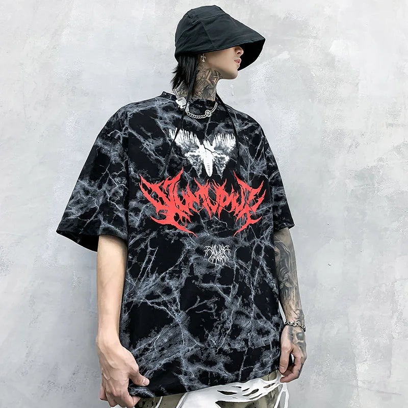 Hip Hop T Shirt Men 2025 Streetwear Oversize Dark Style Tshirt Short Sleeve Cotton Loose T-Shirt Summer Clothes Street Wear New