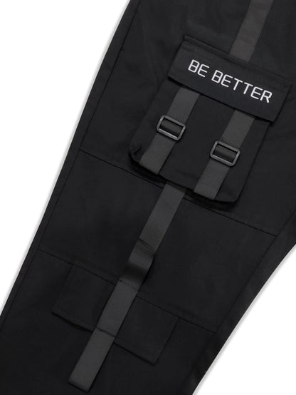 Manfinity EMRG Men Slogan Graphic Buckle Detail Flap Pocket Drawstring Waist Cargo Pants, Street Wear Long Black Pants, for Husband, Boyfriend Gifts, Black Cargo Pants Men, Multi Pocket Cargo Pants Men, Baggy Cargo Pants, Streetwear Cargo Pants