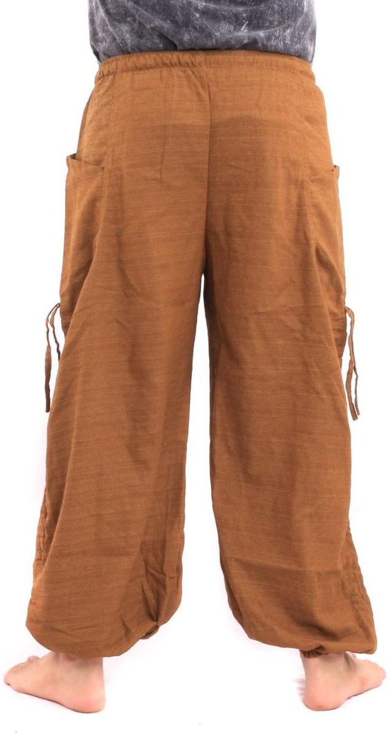 Harem Pants for Men & Women, Cotton Baggy Trousers, Adjustable Length, Drawstring Waist, 2 Pockets, One Size