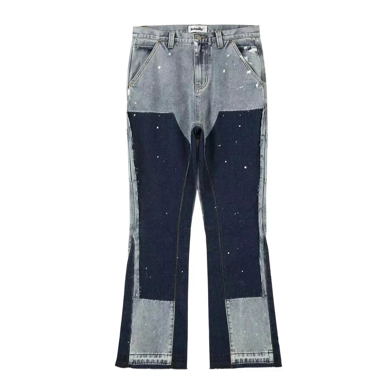 Men Street Wear Flare Pants Black Graffiti Wide Leg Jeans Hip Hop Splashed Patchwork Slim Fit Cargo Flared Denim Pants for Men