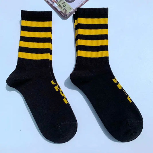 Funky Street Wear Three Four Stripes Cotton Men Socks Punk Retro Old School Hiphop Skate Harajuku Yellow White Cool Fixed Gear