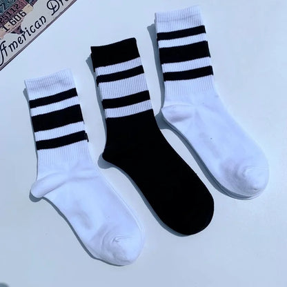 Funky Street Wear Three Four Stripes Cotton Men Socks Punk Retro Old School Hiphop Skate Harajuku Yellow White Cool Fixed Gear