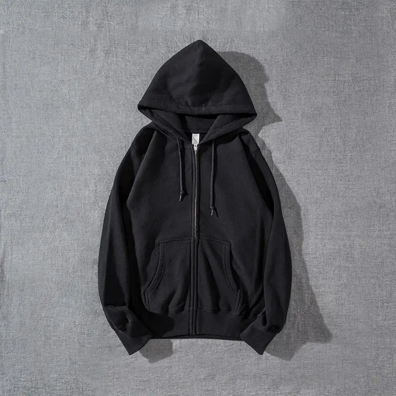 Good Quality Zip Hooded Women Sweatshirt Navy Blue Cotton Casual Street Wear Loose Spring Autumn Solid Color Hoodie Jacket