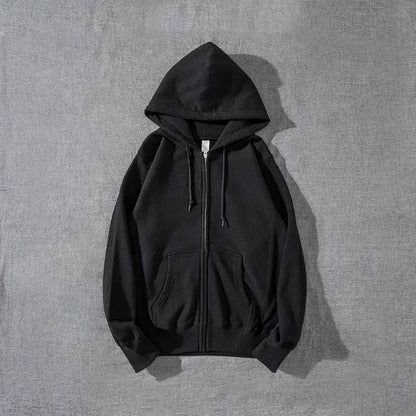 Good Quality Zip Hooded Women Sweatshirt Navy Blue Cotton Casual Street Wear Loose Spring Autumn Solid Color Hoodie Jacket