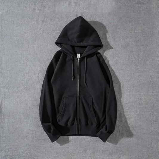 Good Quality Zip Hooded Women Sweatshirt Navy Blue Cotton Casual Street Wear Loose Spring Autumn Solid Color Hoodie Jacket