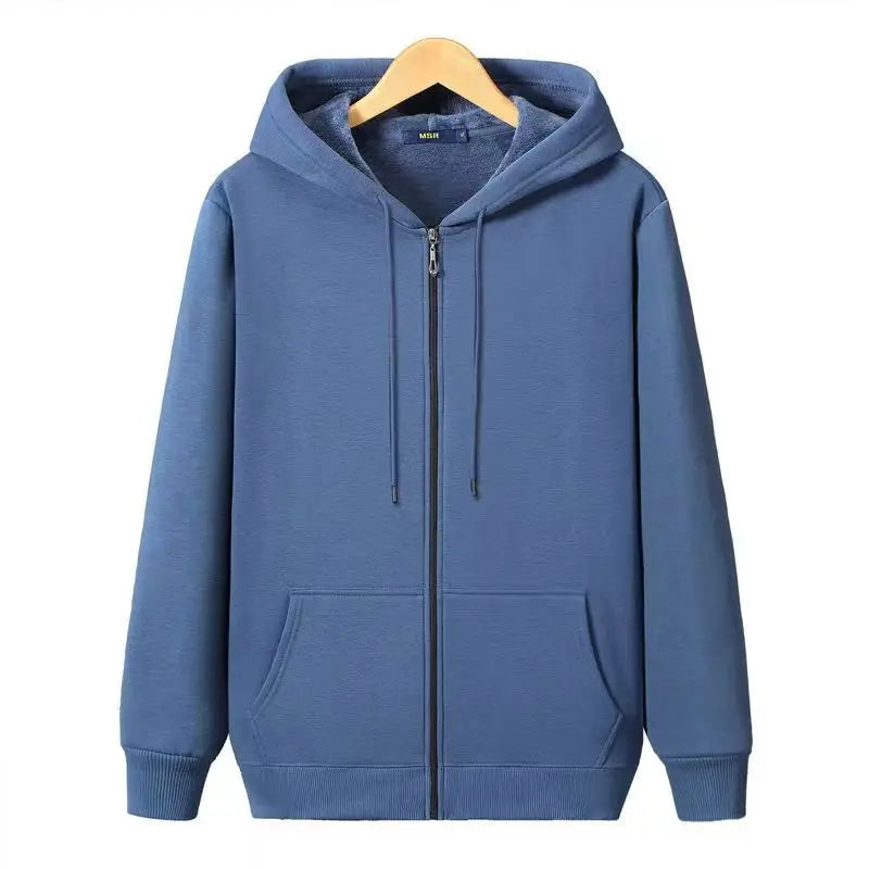 Good Quality Zip Hooded Women Sweatshirt Navy Blue Cotton Casual Street Wear Loose Spring Autumn Solid Color Hoodie Jacket